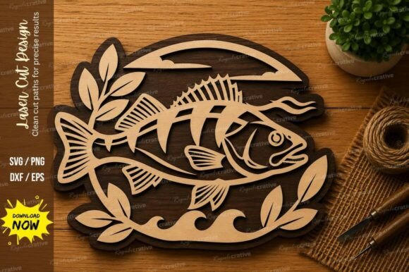 Bass Fishing Scene SVG for Laser Cutting