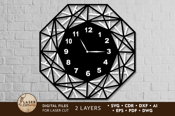 Clock Wall Polygonal: Geometric Laser Art