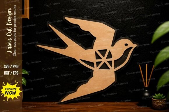 Geometric Flying Bird Laser Cut SVG