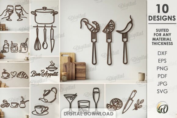 Kitchen Line Arts Decor Bundle Laser Cut: Elevating Modern Culinary Spaces