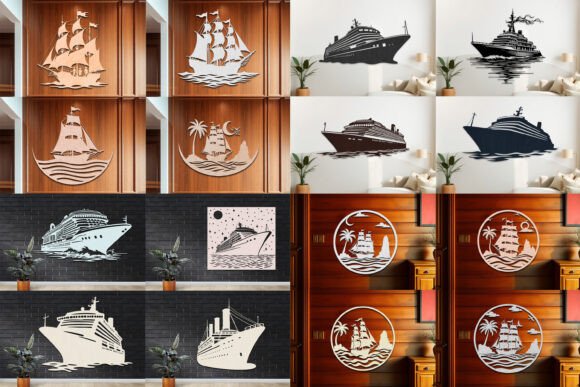 Laser Cut Sailboat Wall Art SVG Bundle