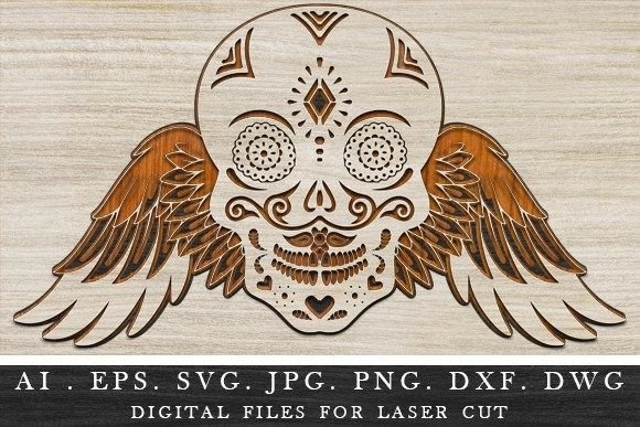 Layered Winged Skull: Bold 3D Laser Art