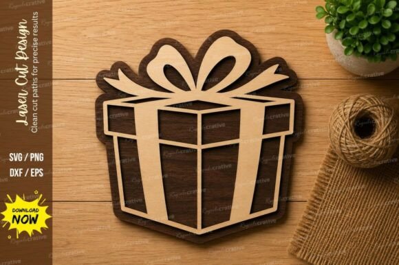 Modern Present Box Laser Cut SVG Design