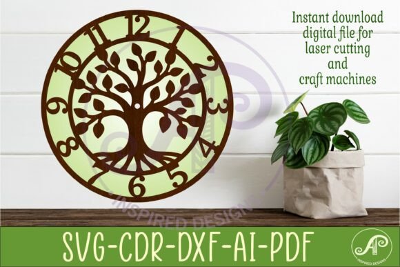 Tree of Life Wall Clock SVG for Laser
