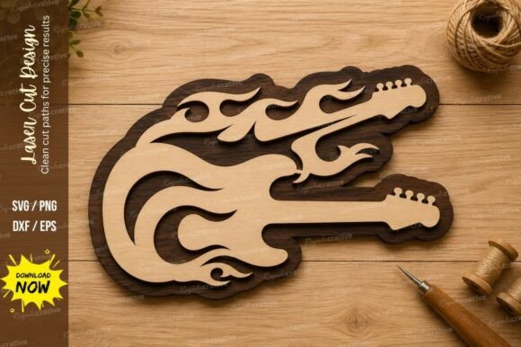 Unleashing Precision: The Double Electric Guitar Flame Laser Cut Design for Modern Makers