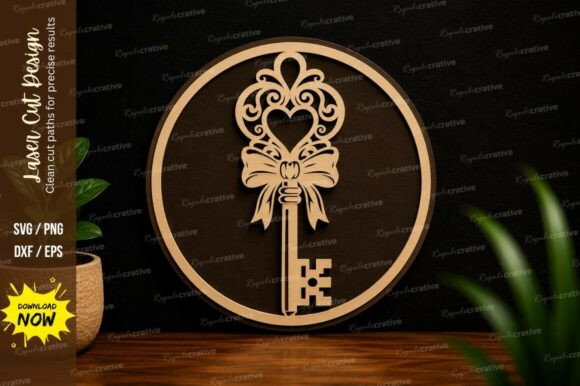 Vintage Heart Key SVG for Laser Cutting